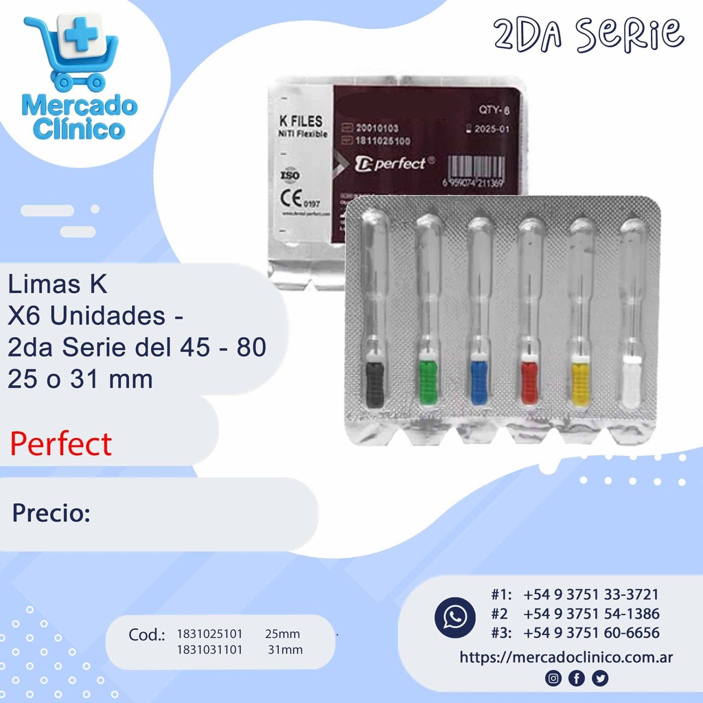 Limas K  X6 Unidades -  2da Serie del #45/#80 - 25 o 31 mm - Perfect