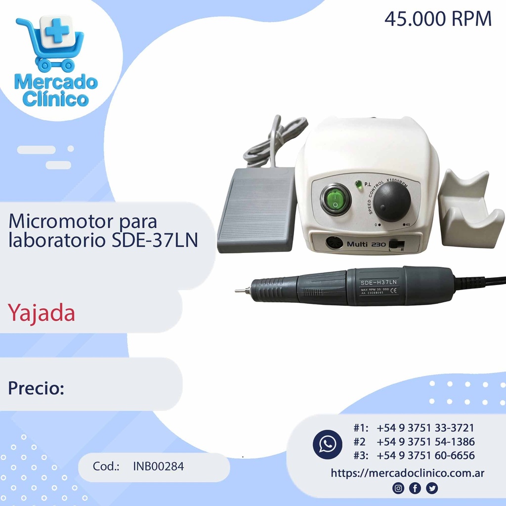 Micromotor para laboratorio SDE-37LN - 45.000 RPM - Yajada