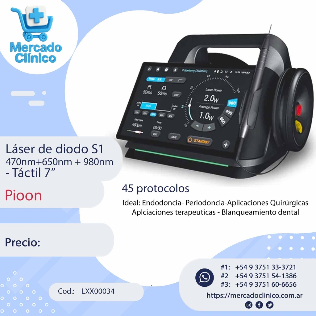 Láser de diodo S1 470/650/980nm - Táctil 7" - Pioon