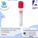 Tubo de Vacio 13x75 con activador de coagulación 4ml - Rojo x 100 unidades - Aptaca