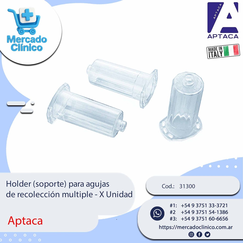 Holder (soporte) para agujas de recolección multiple - X unidad - Aptaca