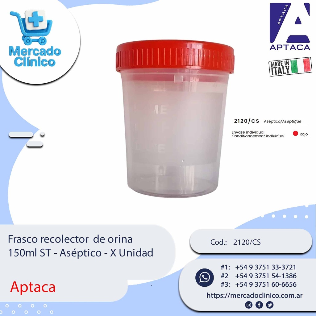 Frasco recolector  de orina  150ml ST - Aséptico - X unidad - Aptaca