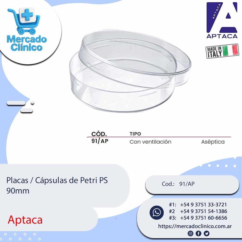 Placas / Cápsulas de Petri PS 90mm