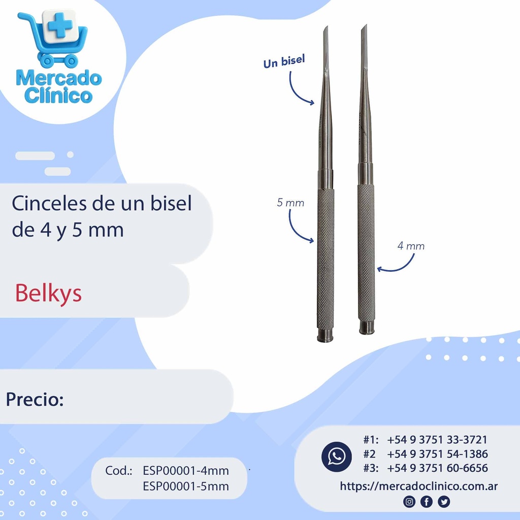 Cinceles de 1 bisel de 4 y 5 mm - Belkys