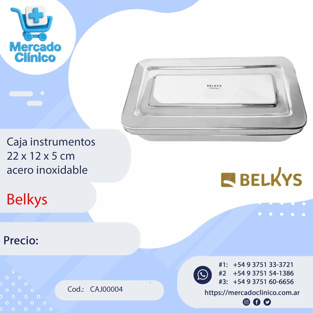Caja instrumentos 22 x 12 x 5 cm  acero inoxidable - Belkys