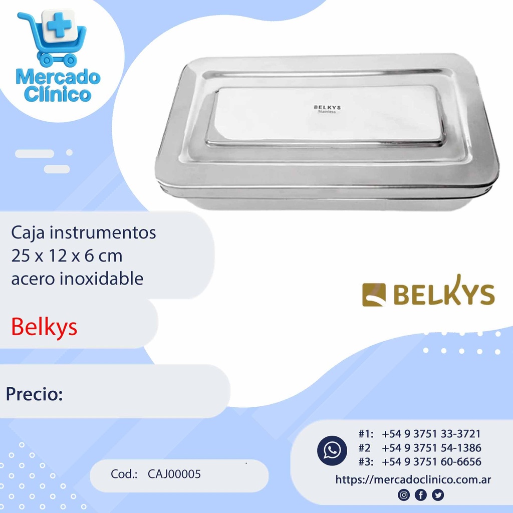 Caja instrumentos 25 x 12 x 6 cm  acero inoxidable - Belkys