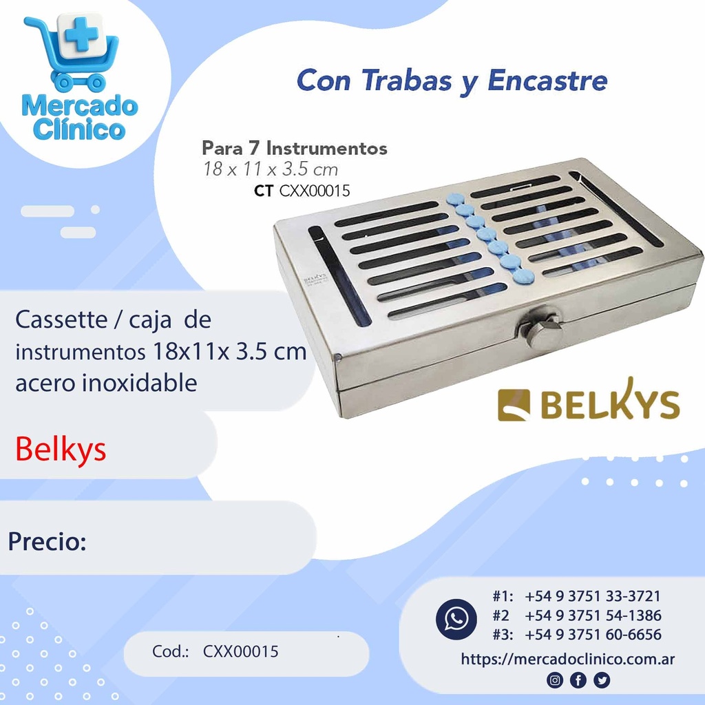 Cassette / caja  de  instrumentos 18x11x 3.5 cm  acero inoxidable - Belkys