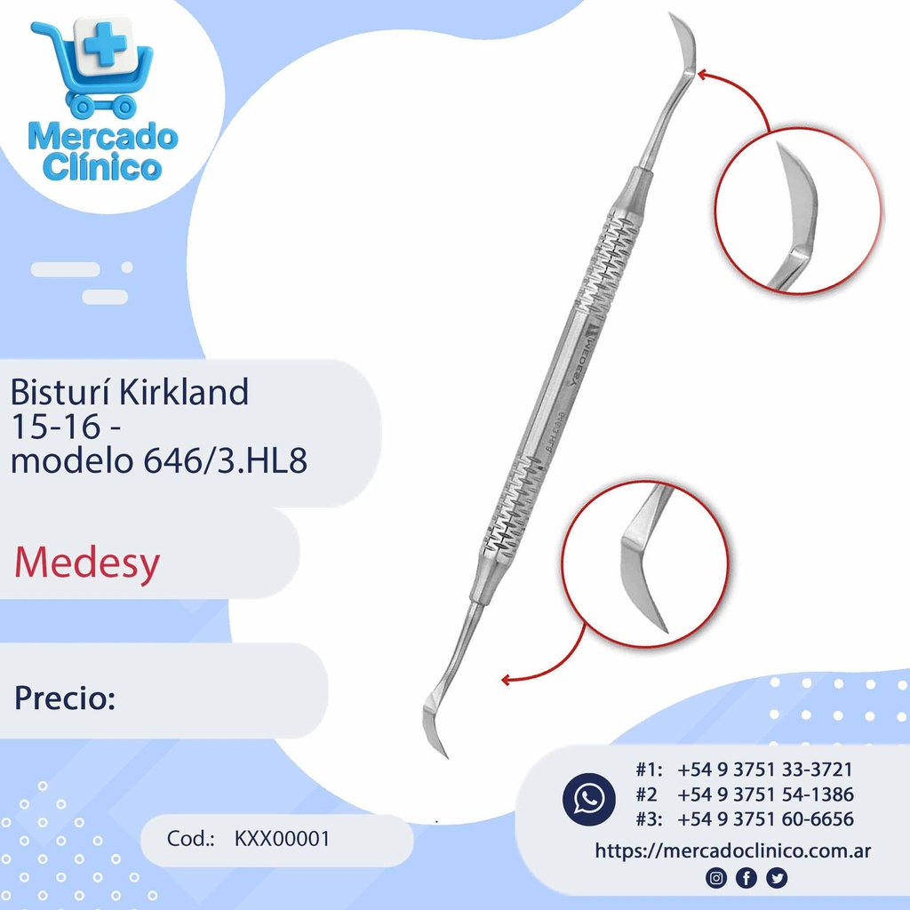 Bisturí Kirkland  15-16 -  modelo 646/3.HL8  - Medesy