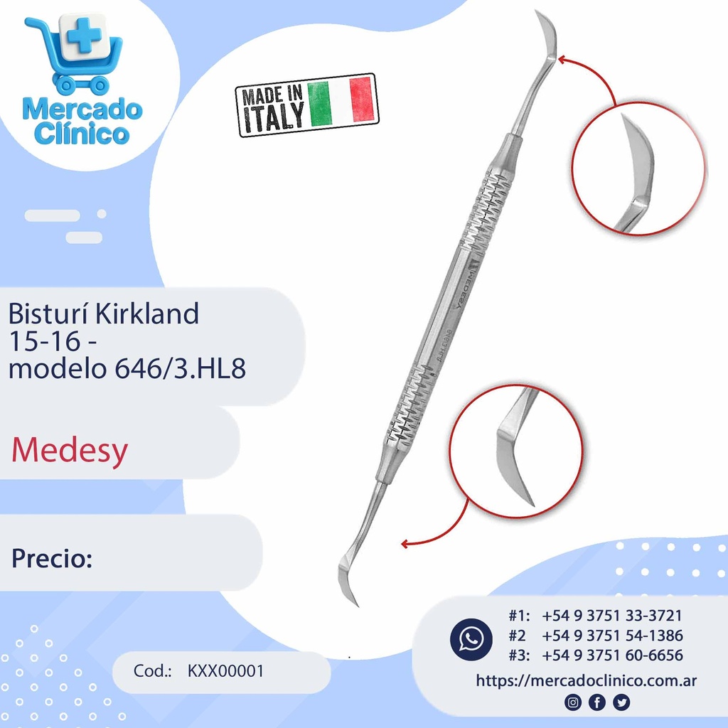 Bisturí Kirkland  15-16 -  modelo 646/3.HL8  - Medesy