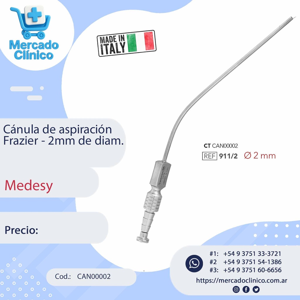 Cánula de aspiración Frazier - Medesy