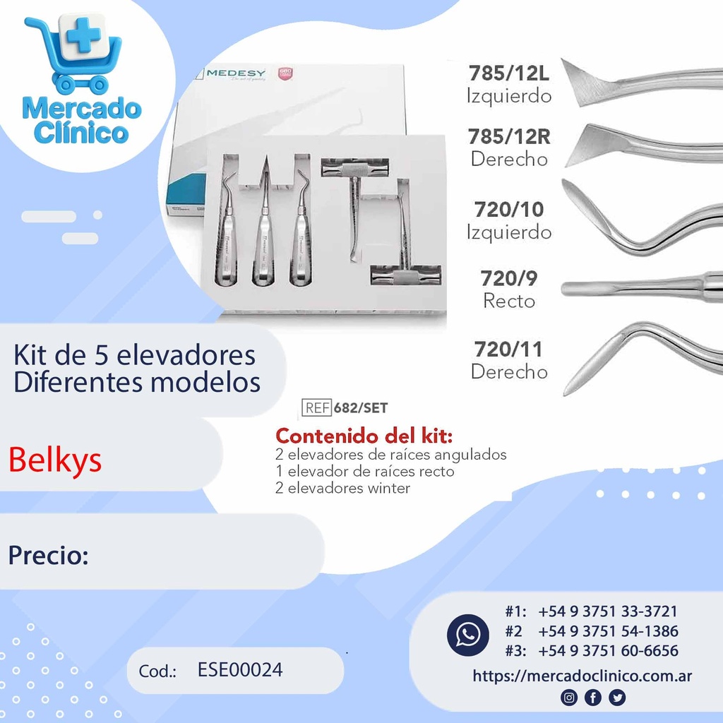 Kit de 5 elevadores Diferentes modelos (2 angulados -1 recto - 2 winter) - Medesy