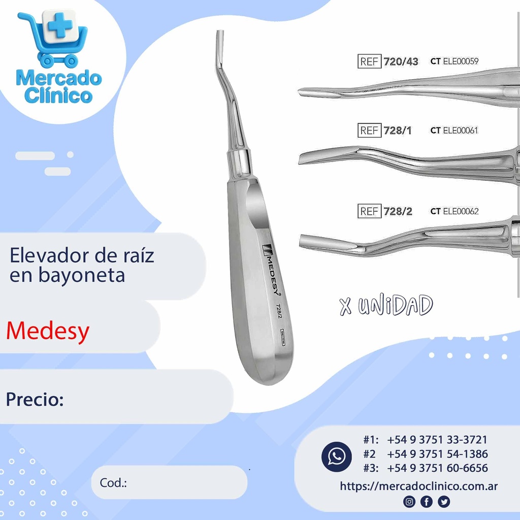 Elevador de raíz  en bayoneta - X UNIDAD - Medesy