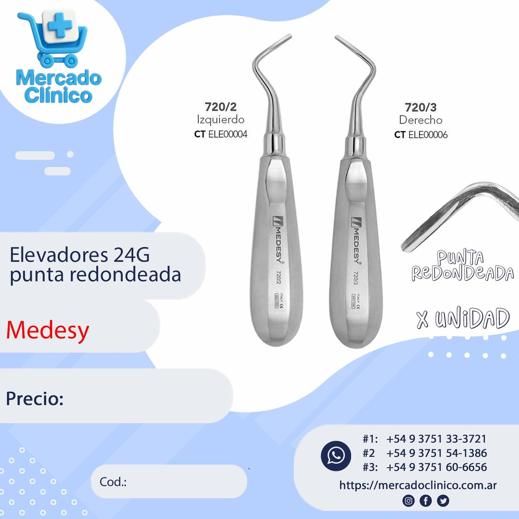 Elevador de raíz 24G punta redondeada - Medesy