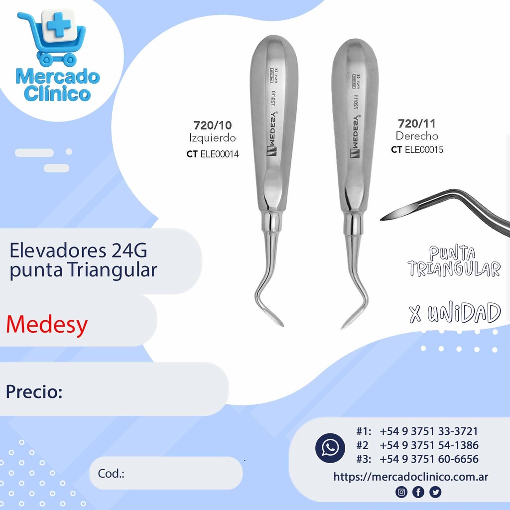 Elevador de raíz 24G punta triangular - Medesy