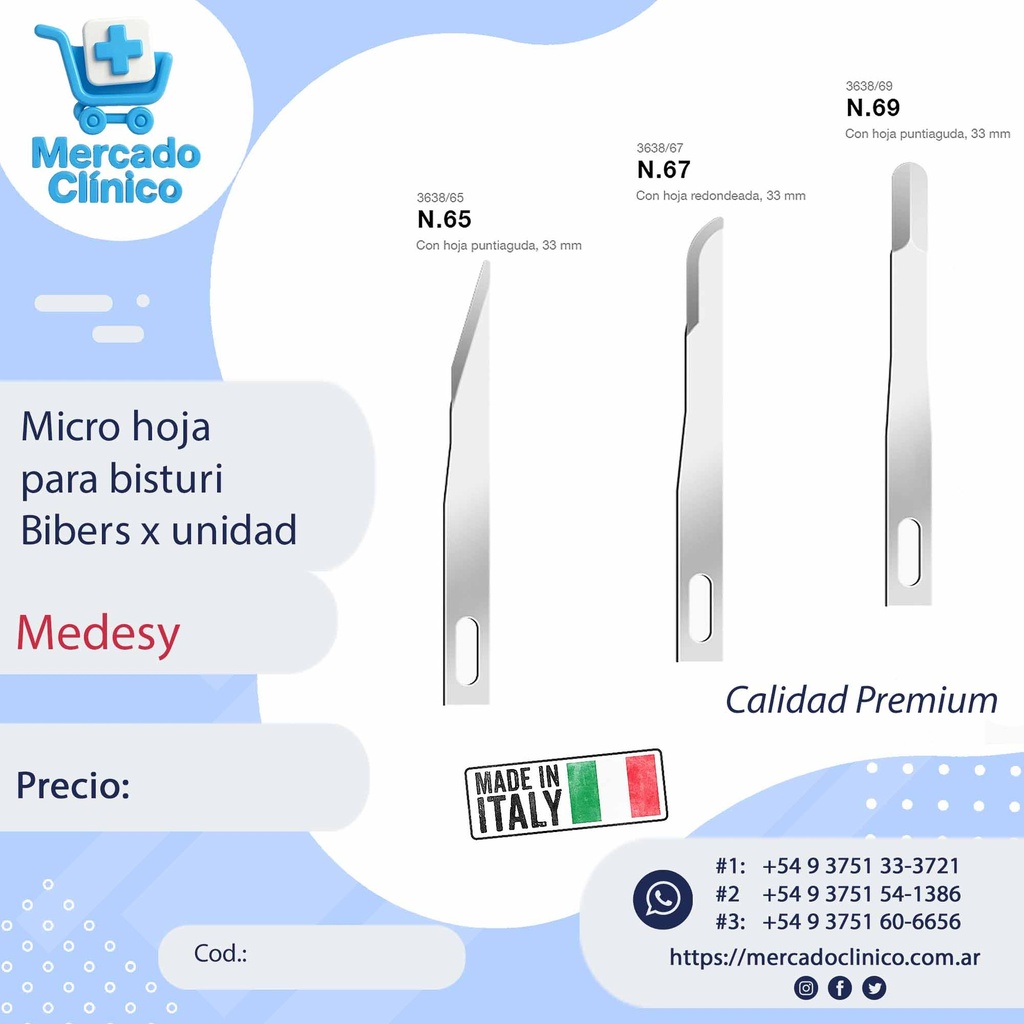 Micro hoja para bisturi  Bibers x unidad - Medesy