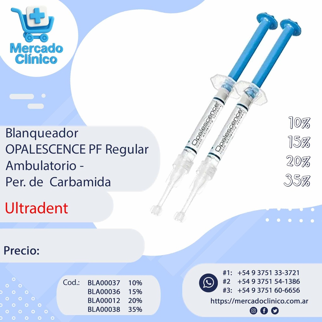 Blanqueador Opalescence - PF Regular - Ambulatorio - 2 un - Carbamida - ULTRADENT 
