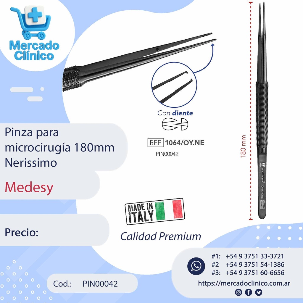 Pinza para microcirugía 180mm Nerissimo - Medesy