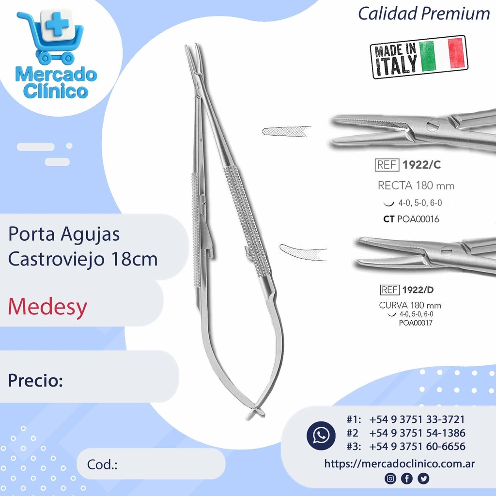 Porta agujas Castroviejo 18 cm - Medesy