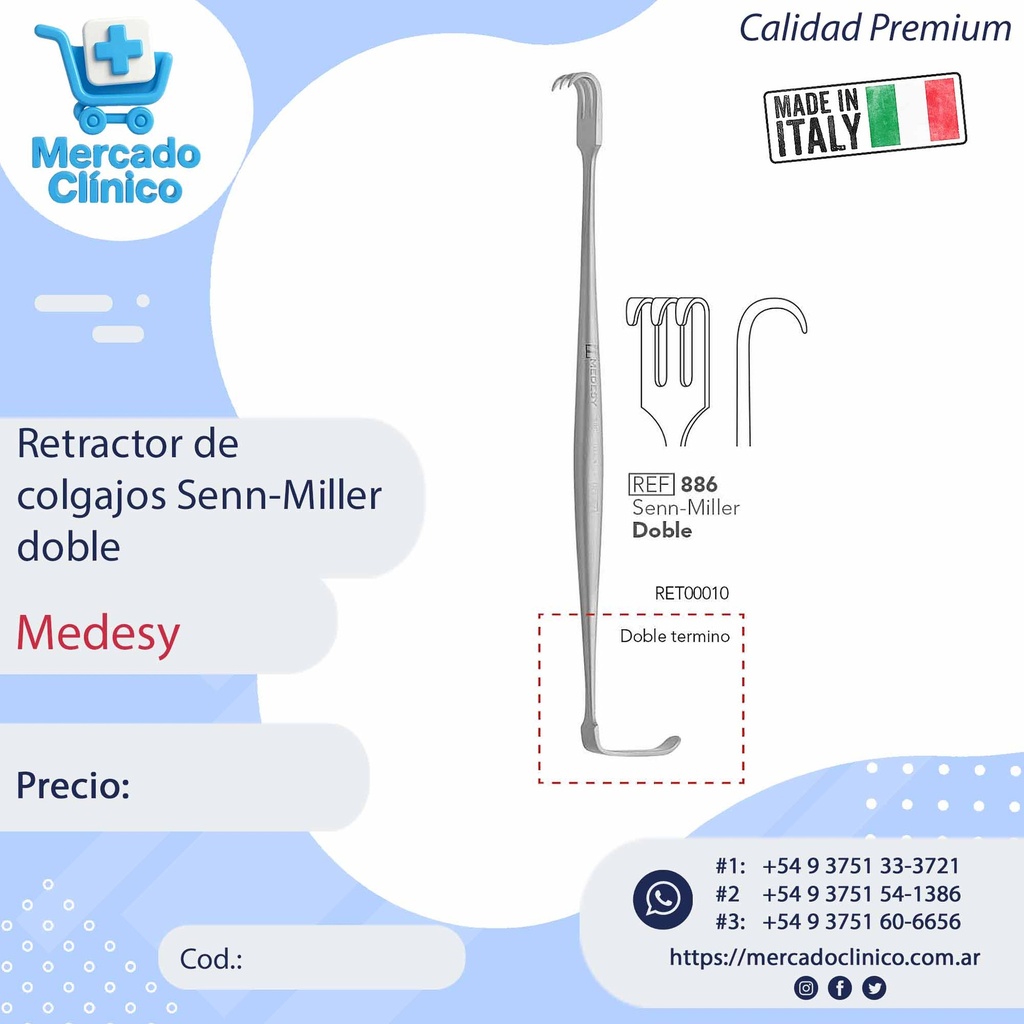 Retractor de colgajos Senn-Miller doble - Medesy