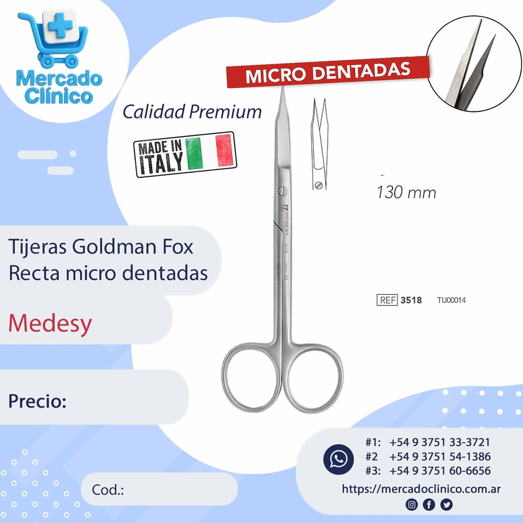 Tijeras Goldman Fox  Recta micro dentadas - Medesy