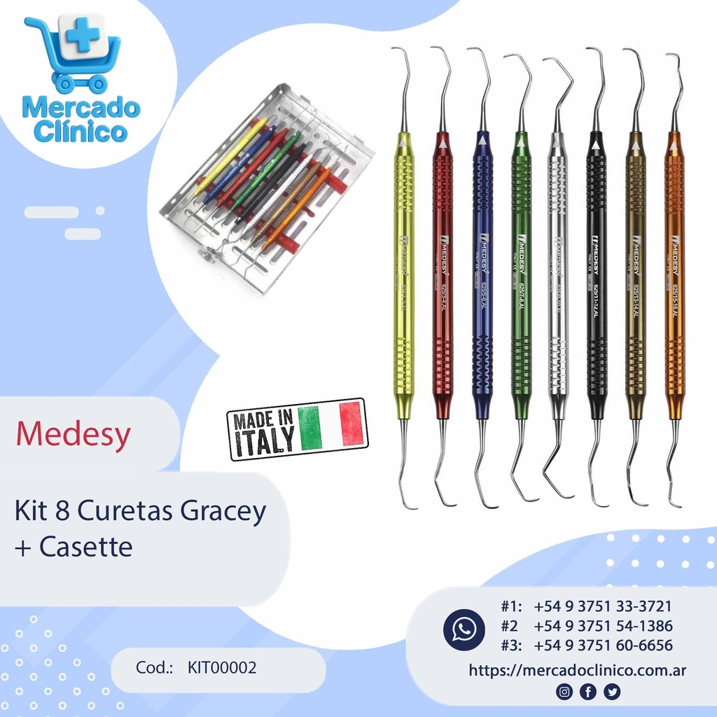 kit 8 Curetas de Gracey + Casette - Medesy