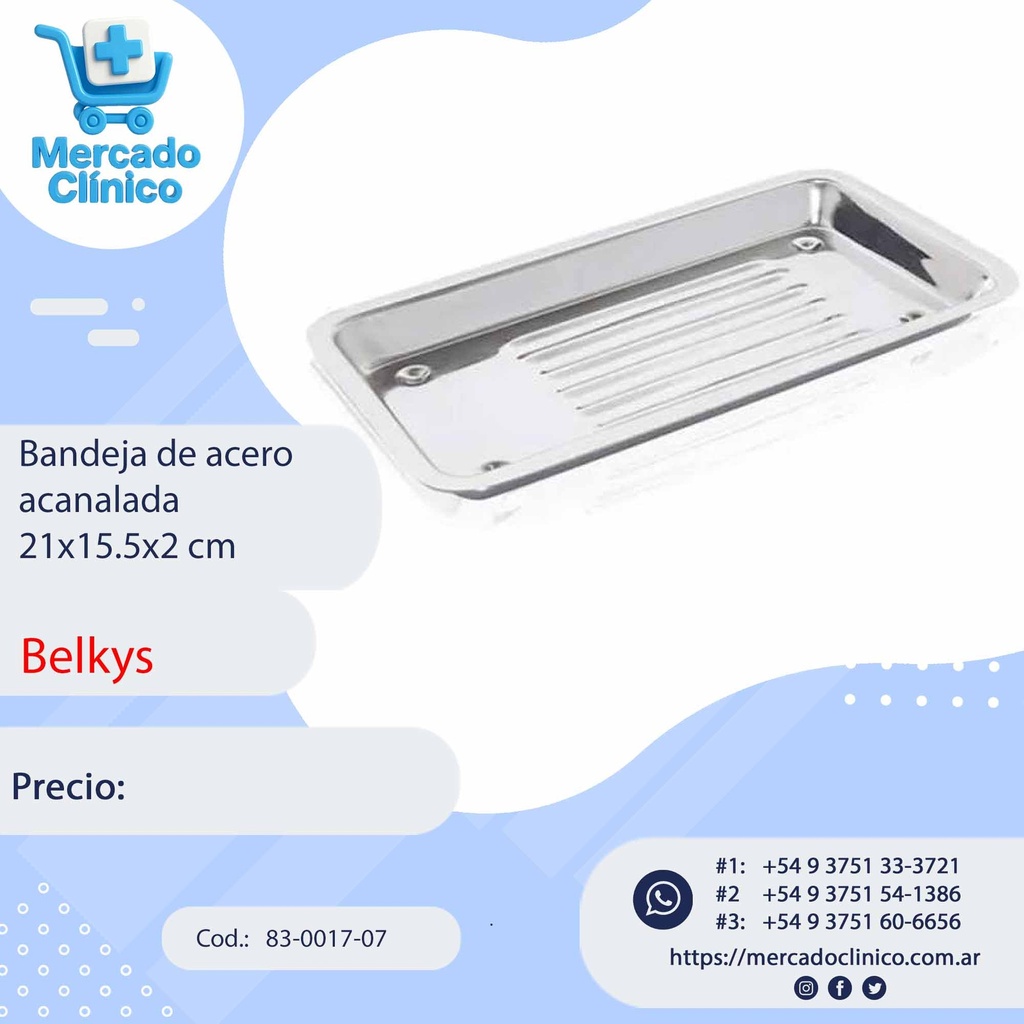 Bandeja de acero acanalada 21x15.5x2 cm - Belkys