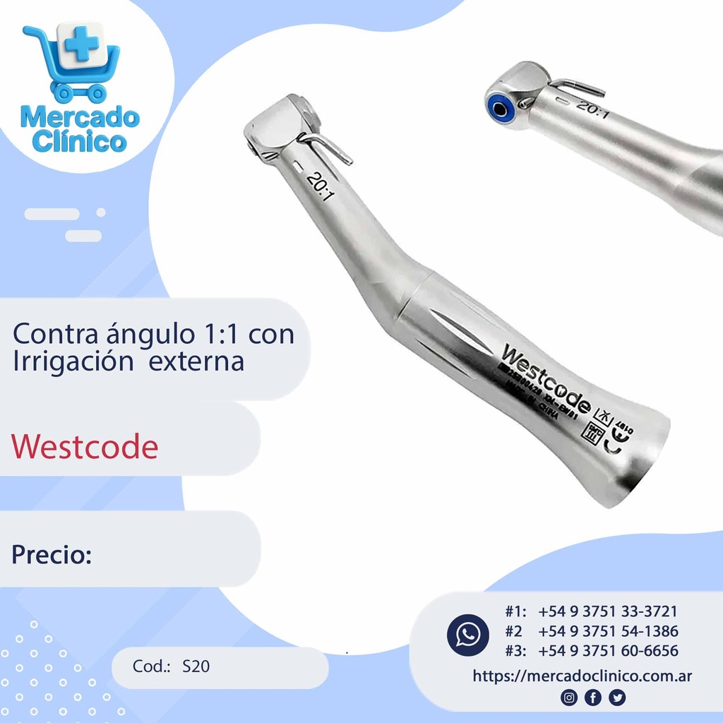 Contra ángulo 20:1 con Irrigación  externa - Westcode