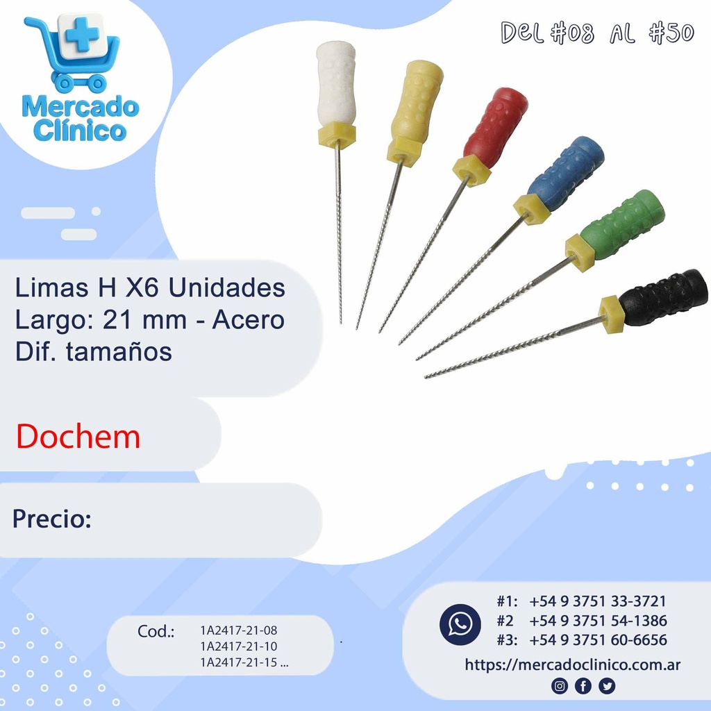 Limas H X6 Unidades - ACERO - Largo: 21 mm - Dif. tamaños - Dochem