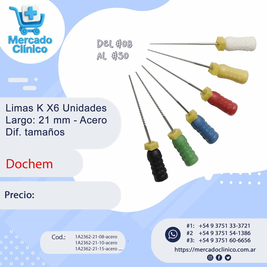 Limas K X6 Unidades - Acero - Largo: 21 mm - Dif. tamaños - Dochem