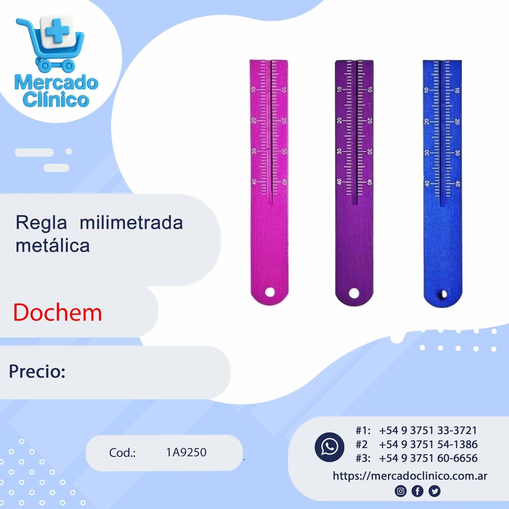 Regla milimetrada metálica con colores - Dochem