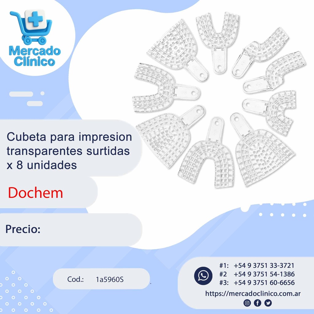 Kit de cubetas Plasticas transparentes (#1 al #8) - Dochem
