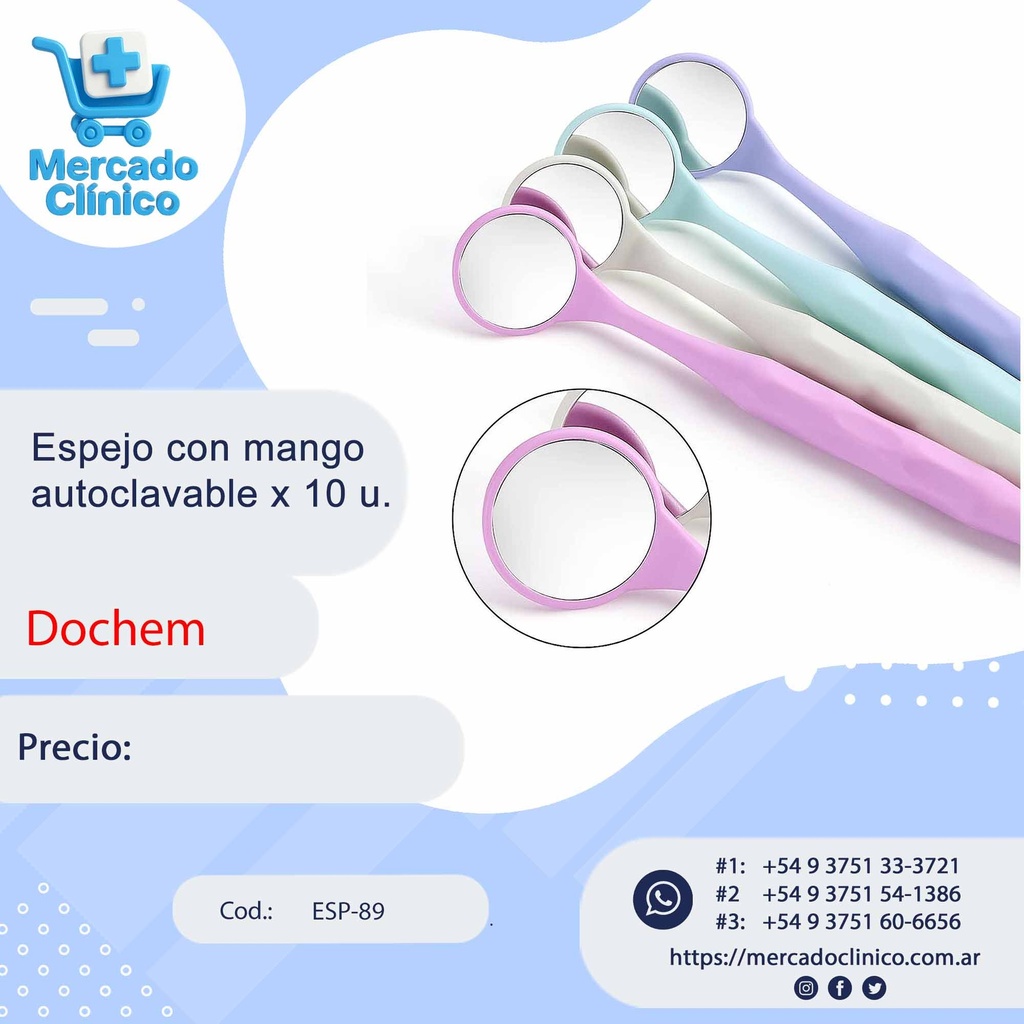 Espejo con mango autoclavable x 10 unidades - Dochem