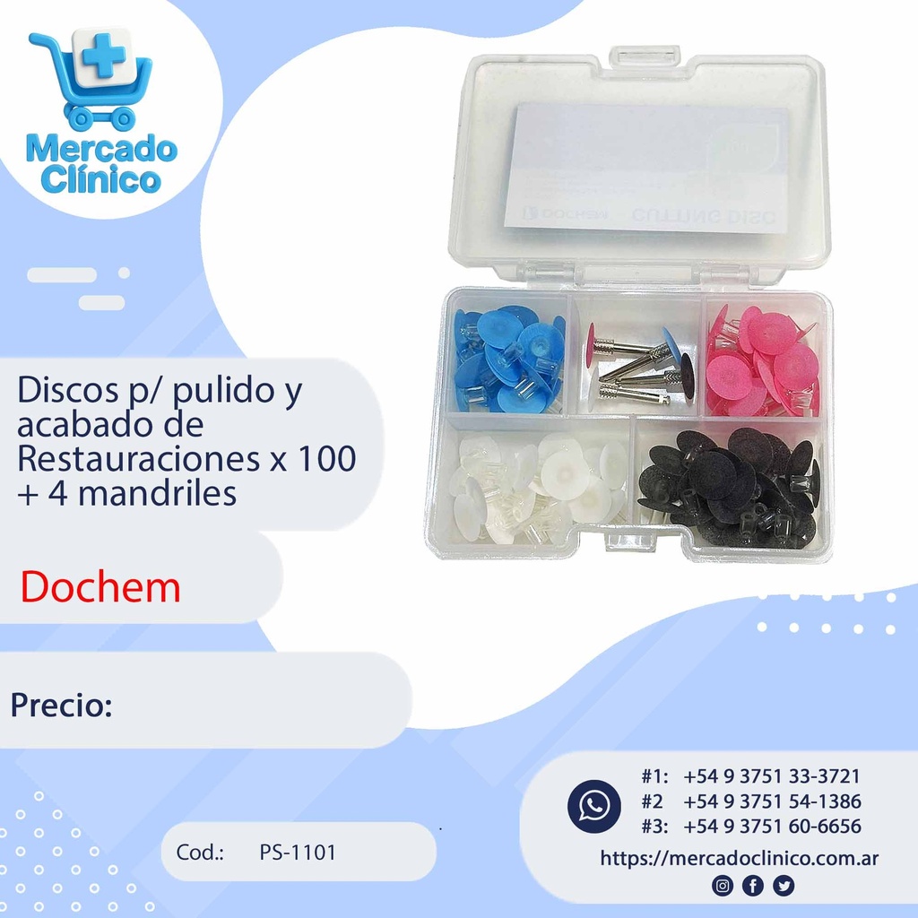 Discos p/ pulido y acabado de Restauraciones x 100 + 4 mandriles - Dochem