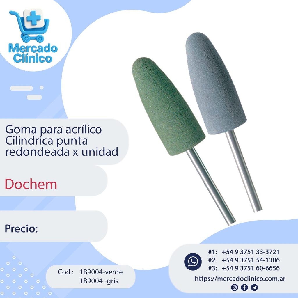 Gomas Siliconadas para acrílico Cilindrica con punta redondeada - Dochem