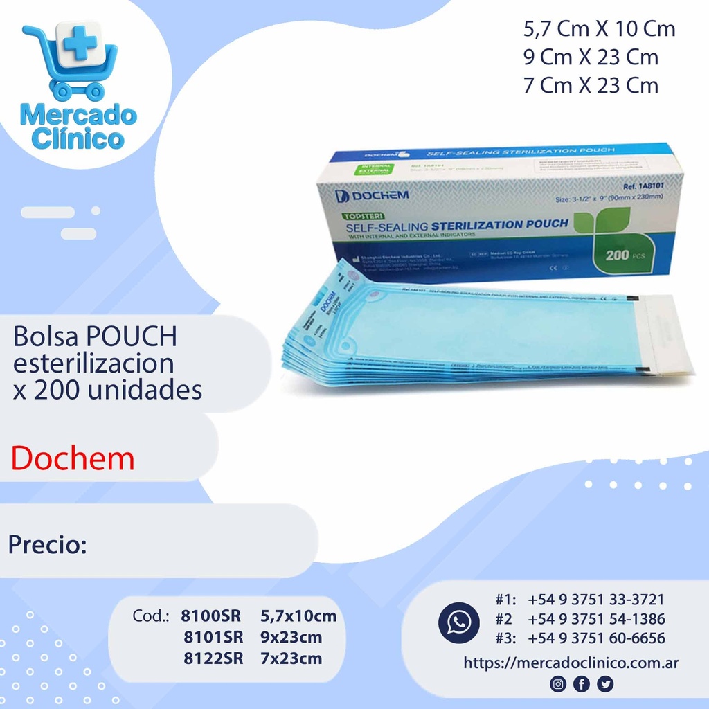 Bolsa POUCH esterilización - x 200 unidades - Dochem
