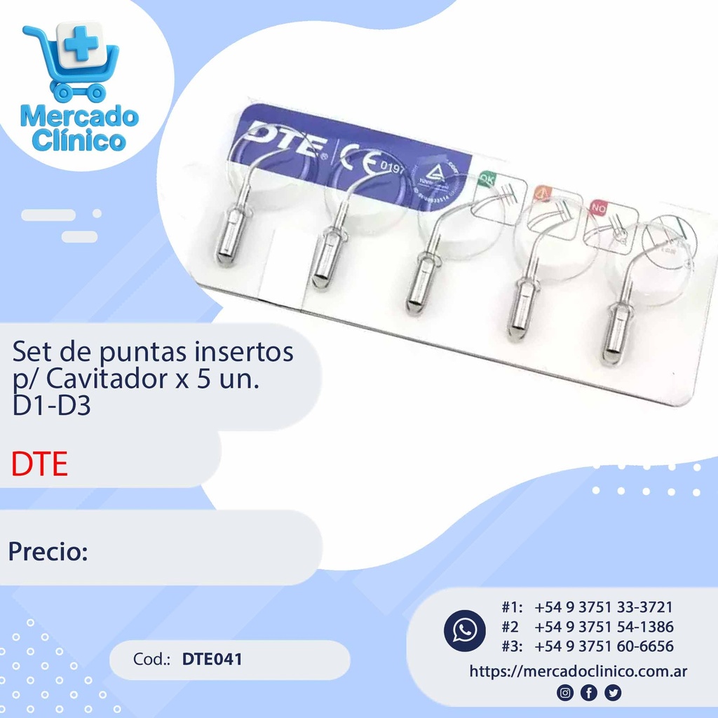 Set de puntas insertos  p/ Cavitador x 5 un. - D1 D3 - DTE