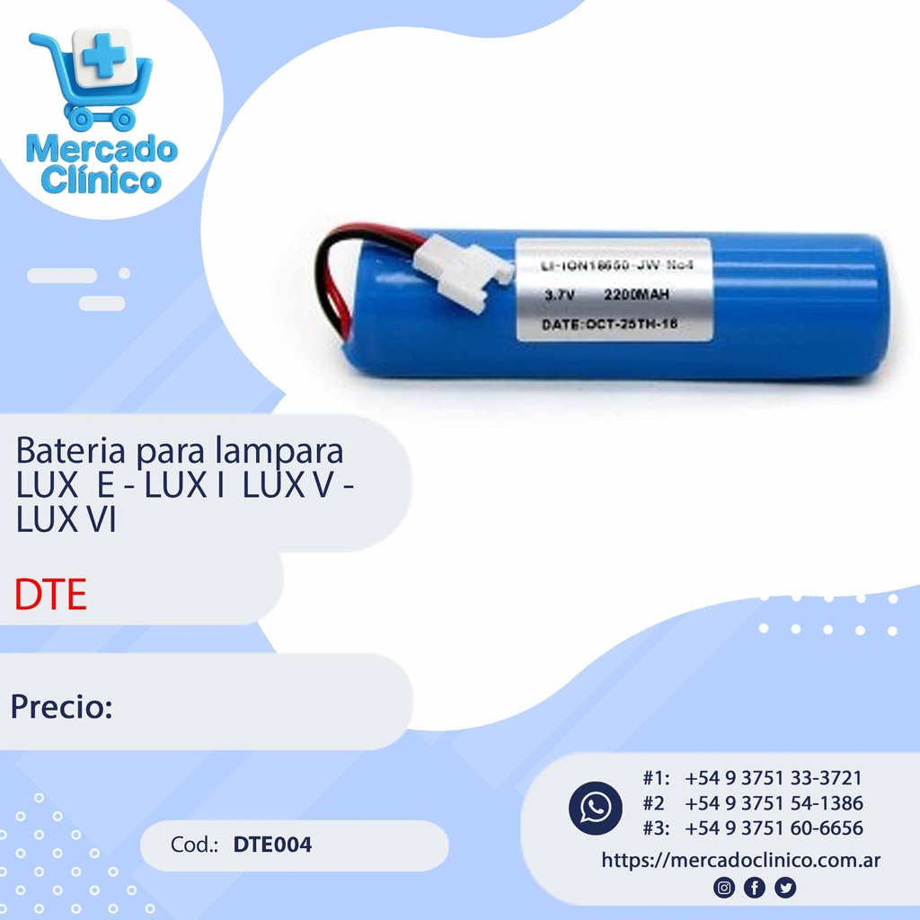 Bateria para lampara  LUX  E / LUX I / LUX V / LUX VI - DTE