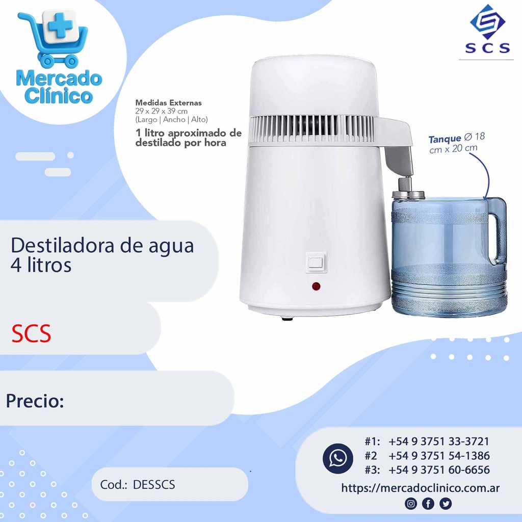 Destiladora / destilador de agua  4 litros - SCS