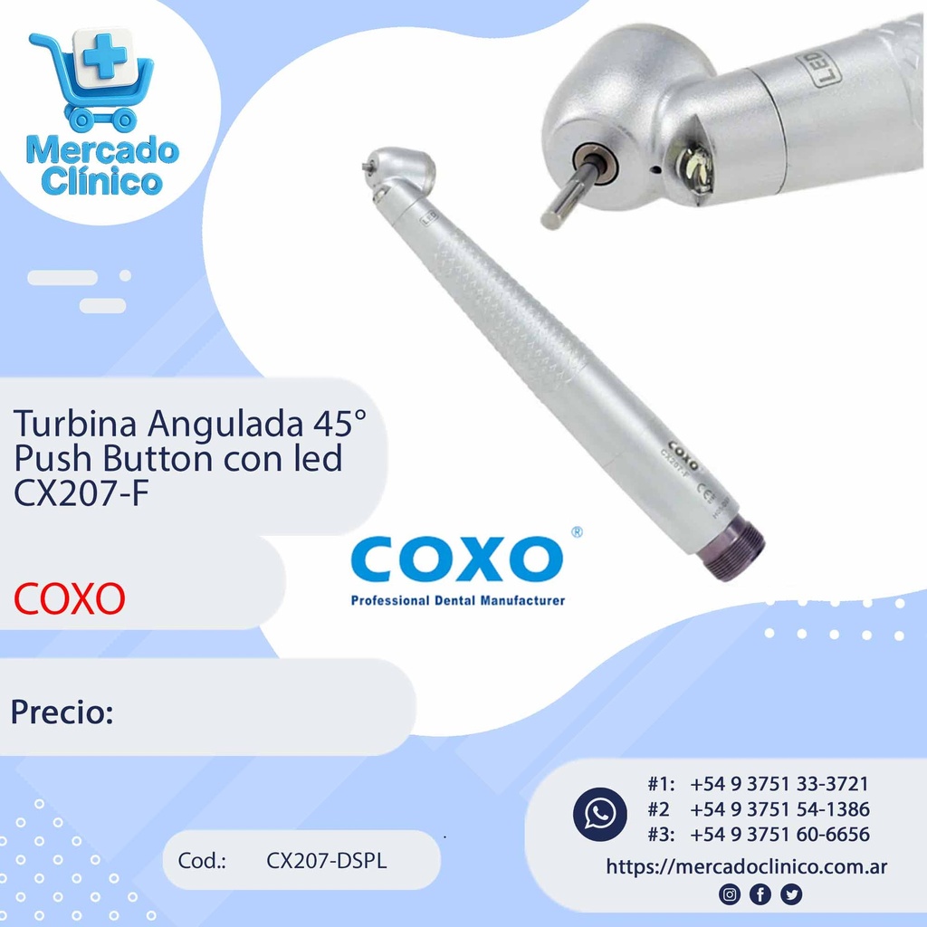 Turbina Angulada 45° Push Button con led CX207-F - Coxo