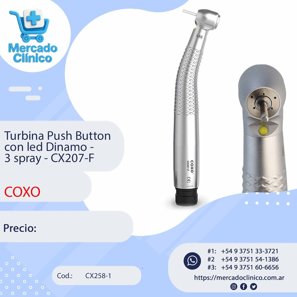Turbina Push Button  con led Dinamo -  3 spray - CX207-F - Coxo