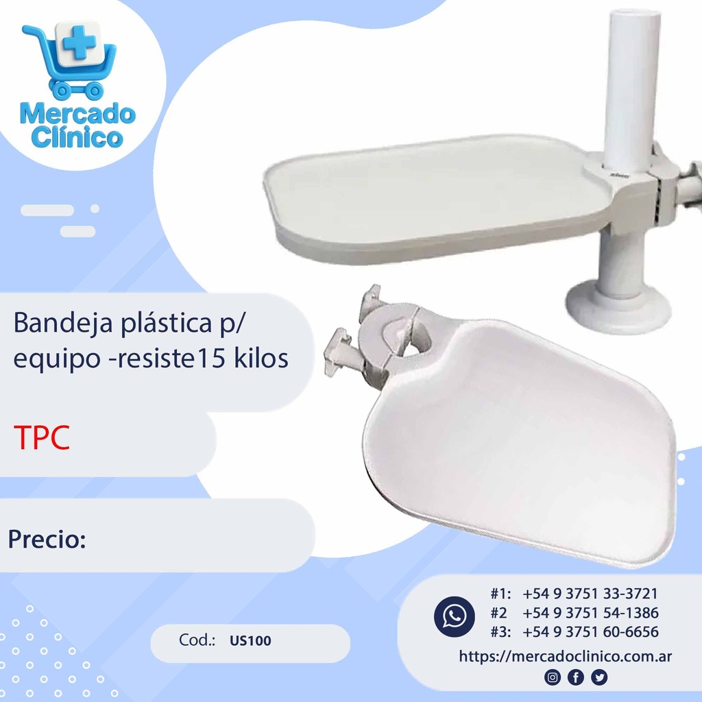 Mesa / Bandeja auxiliar reforzada para cualquier sillon dental - resiste 15 kilos - TPC