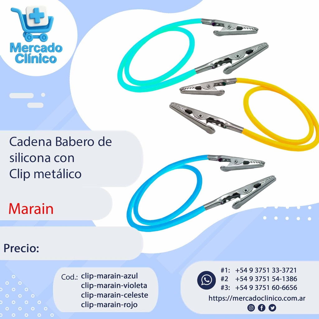 Cadena Babero de  silicona con Clip  metálico - Marain