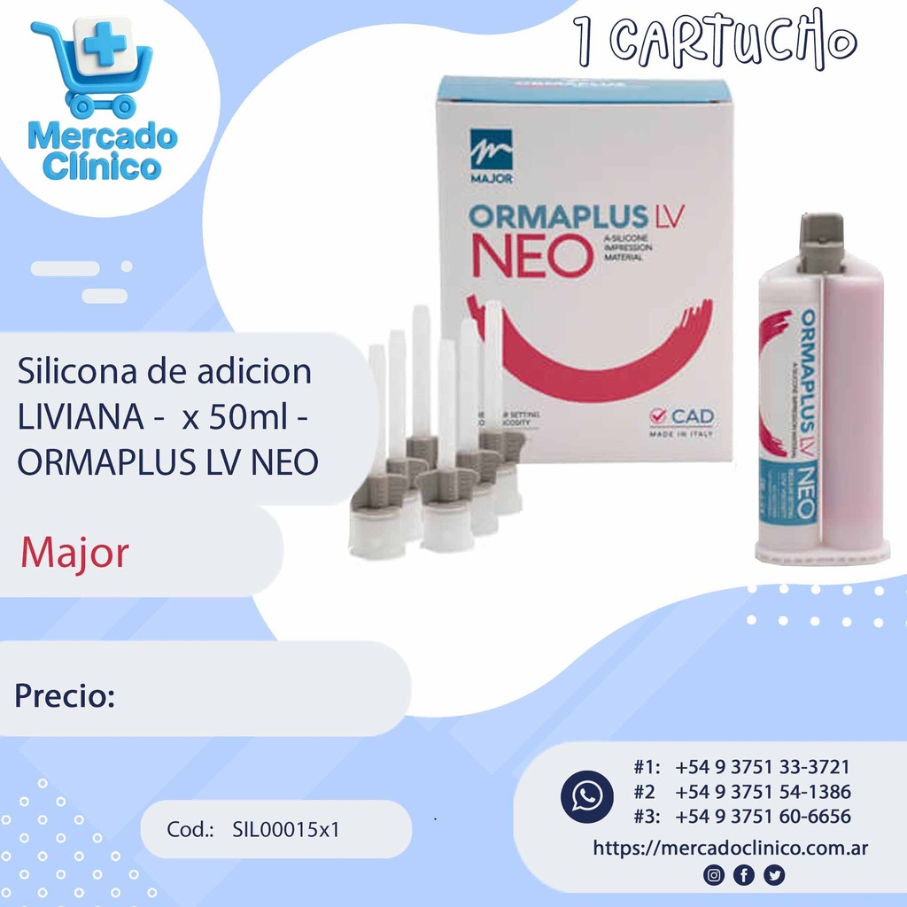 Silicona de adicion LIVIANA - ORMAPLUS LV NEO x 1 unidad - Major