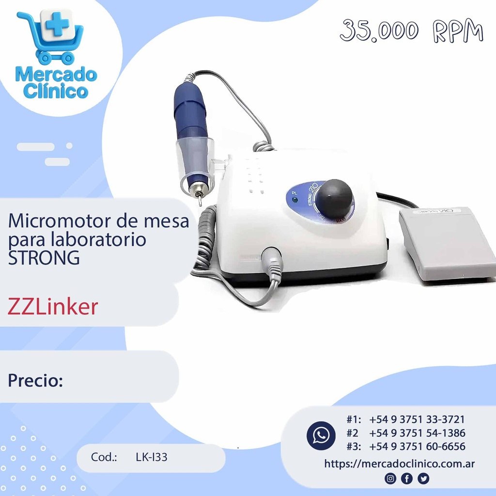 Micromotor de mesa  para laboratorio  STRONG - 35000 RPM - ZZLinker