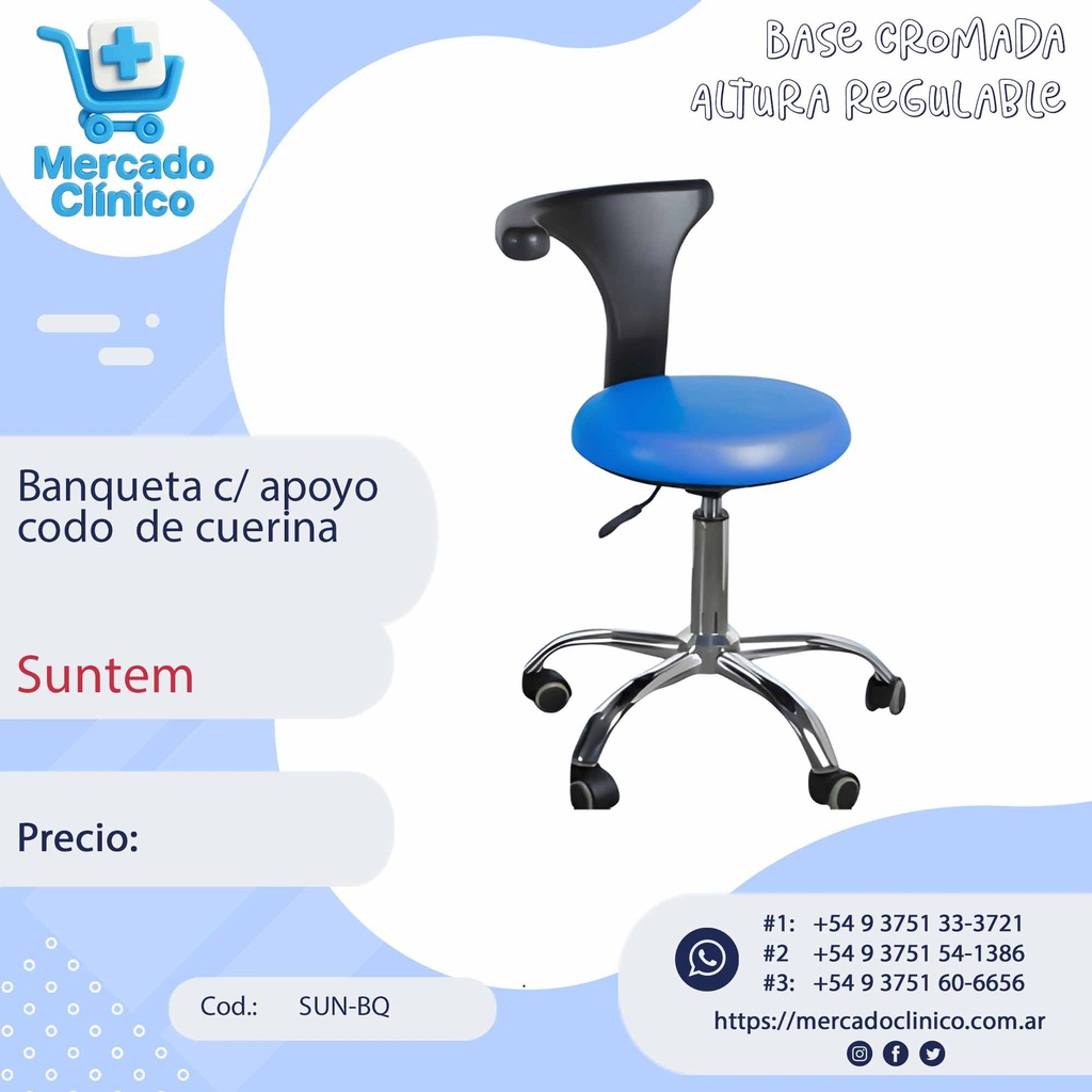 Banqueta c/ apoyo codo  de cuerina y base cromada - Suntem