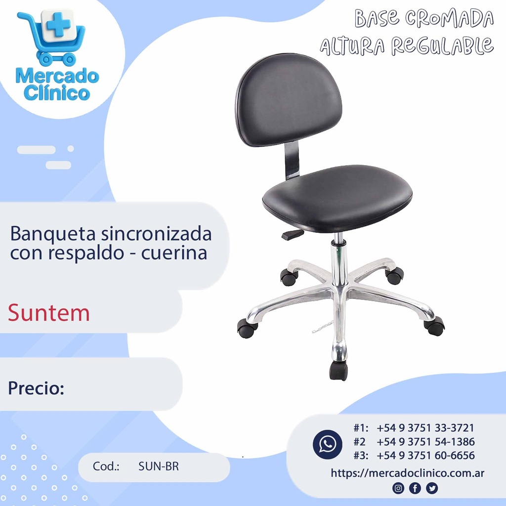 Banqueta sincronizada con respaldo - cuerina y base cromada - Suntem