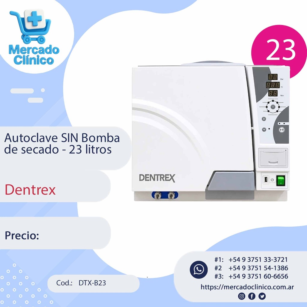 Autoclave SIN Bomba de secado - 23 litros - Dentrex
