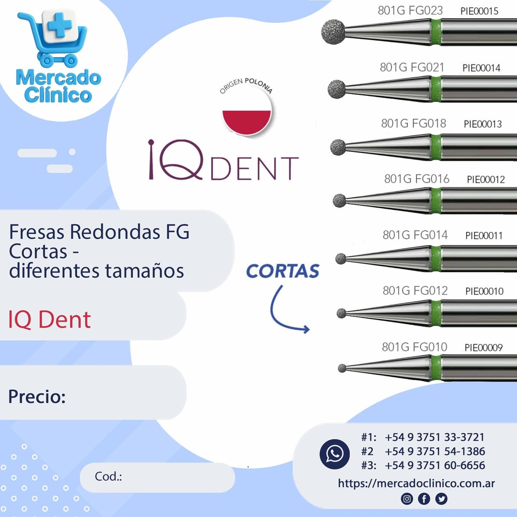 Piedras Redondas Cortas FG diferentes tamaños X UNIDAD - IQ Dent