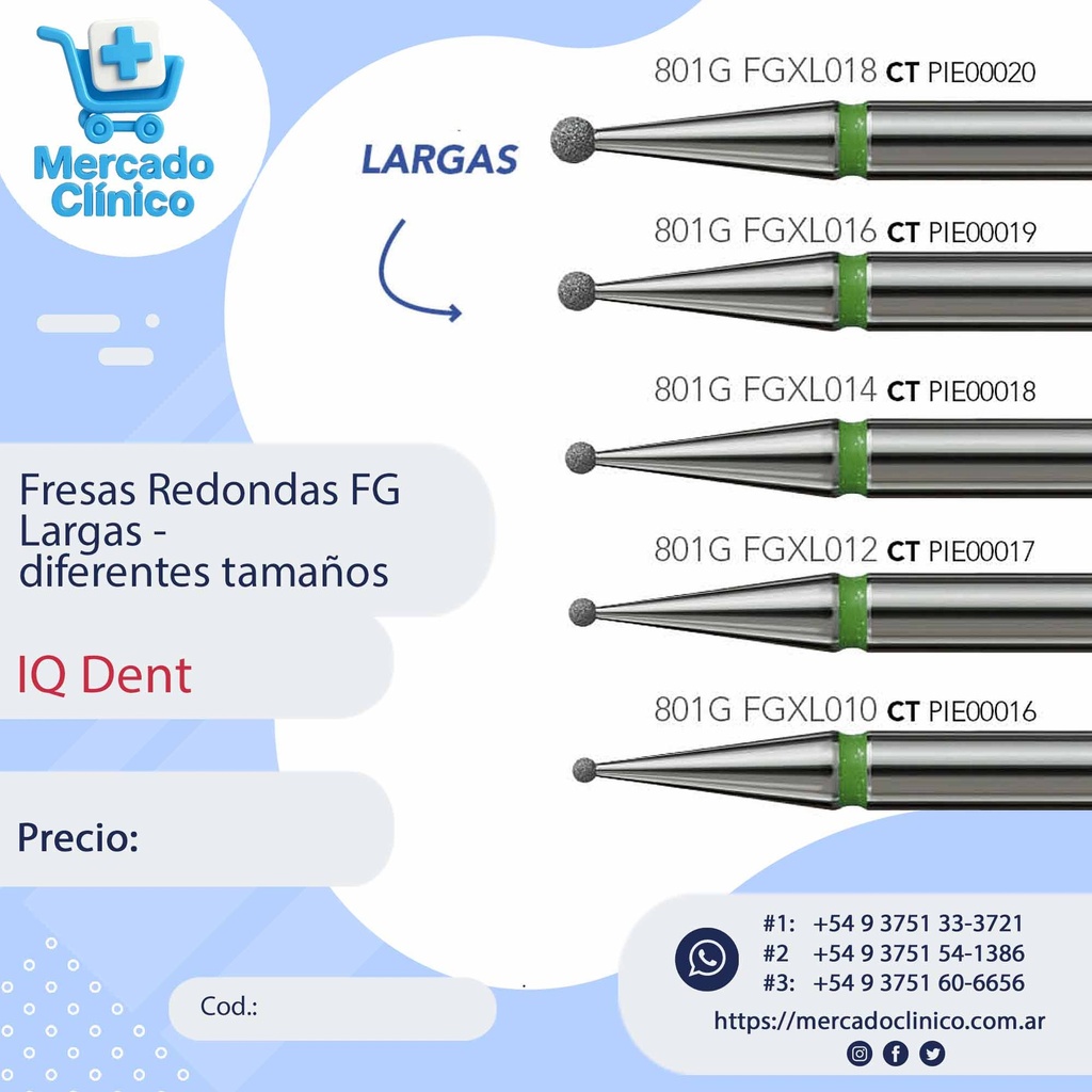 Piedras Redondas largas FG diferentes tamaños X UNIDAD - IQ Dent