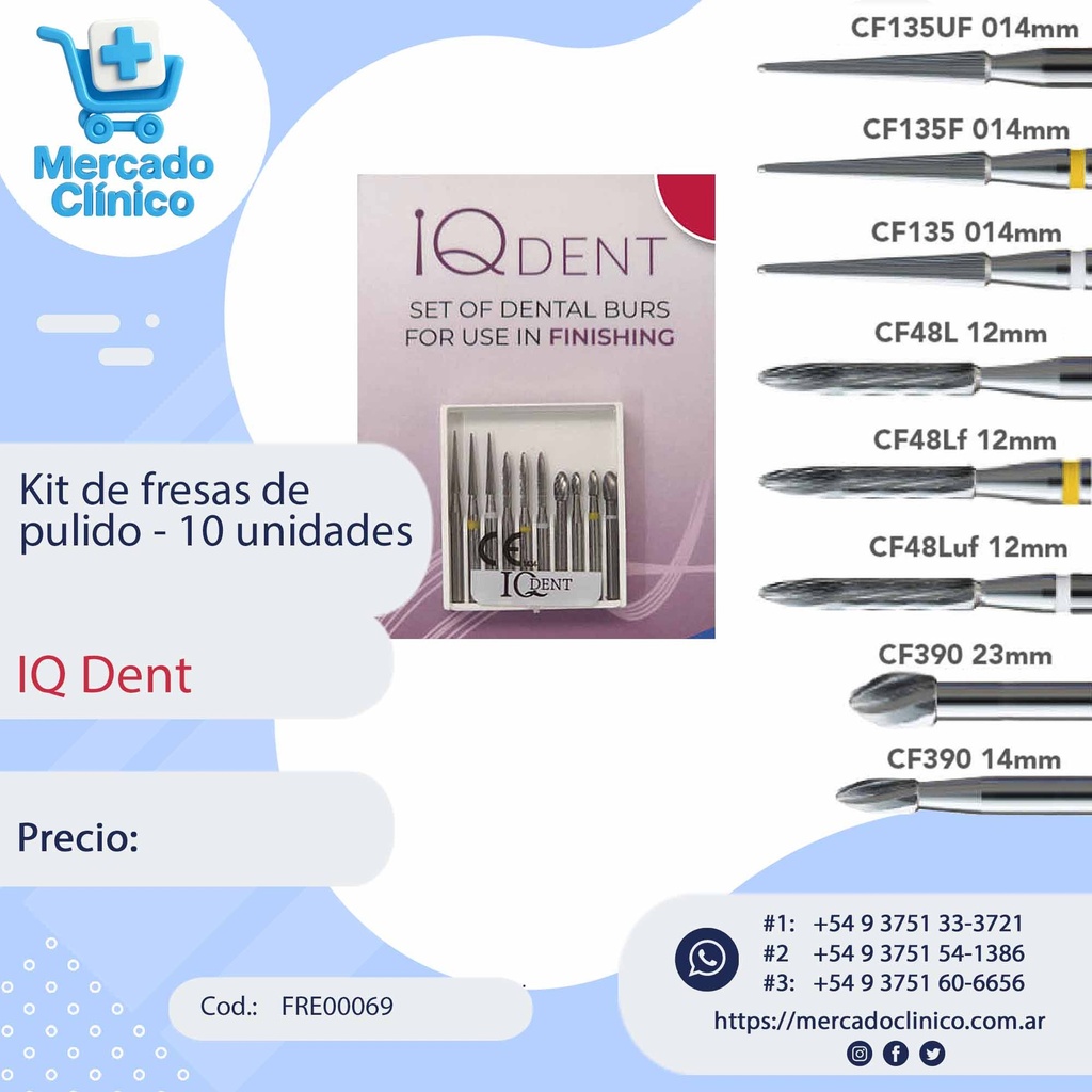 Kit de fresas de pulido - con 10 unidades - IQ Dent